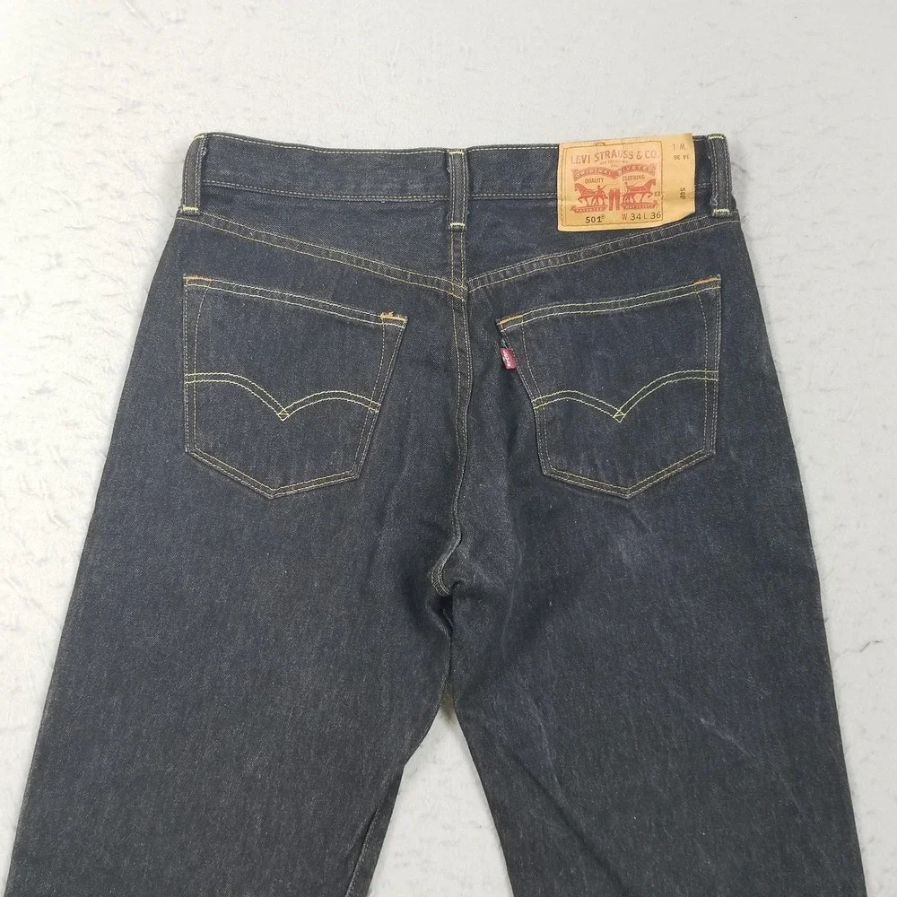 Levis 501 Button Fly Jeans Mens 34x30 Blue Dark Wash Straight 100% Cotton Denim